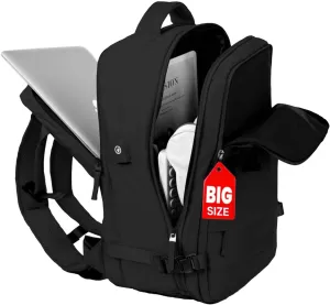 OKAERI. Extra Large Travel Backpack 40L Women Men Carry On USB Port Shoe Pouch Flight Approved Hiking Waterproof Outdoor Sports Rucksack Casual Daypack Travel Essential 18"x12" x8" (Black)