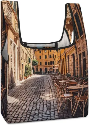 Old Courtyard Cafe Chair City, Rome, Italy Reusable Grocery Bags Foldable Shopping Bag Foldable Pattern Grocery Bags in Pocket