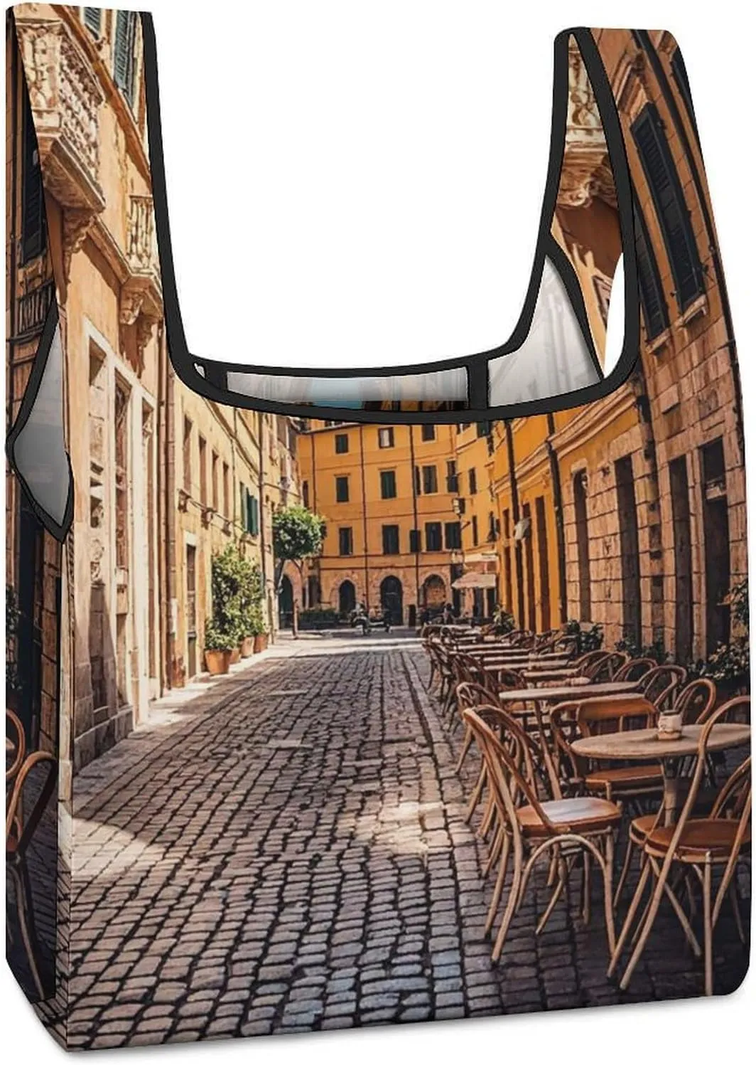 Old Courtyard Cafe Chair City, Rome, Italy Reusable Grocery Bags Foldable Shopping Bag Foldable Pattern Grocery Bags in Pocket
