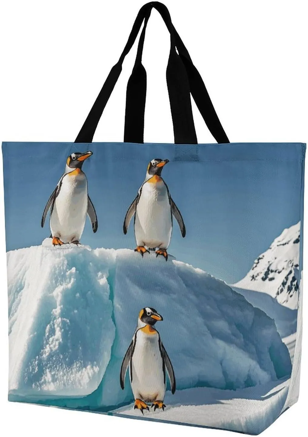 One Shoulder Shopping Bag with Handles Penguins On The Iceberg Printed Storage Grocery Bag Reusable Shopping Bag for Travel Commuting Daily Use