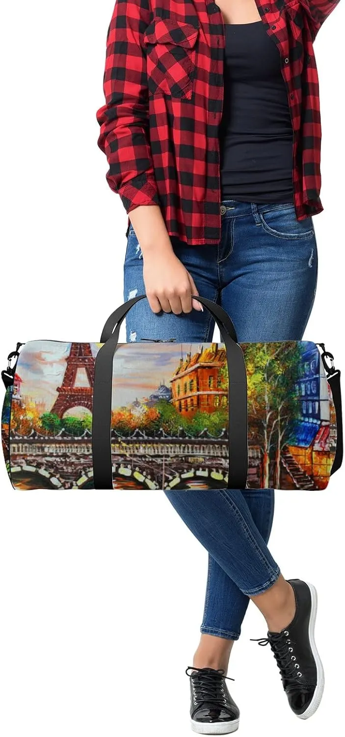 Orange Beautiful Eiffel Tower City View Sports Bag Tote Bag Waterproof Gym Bag with Shoulder Strap Zipper 2 Side Pockets for Men and Women, Travel and Storage Shoulder Bag.