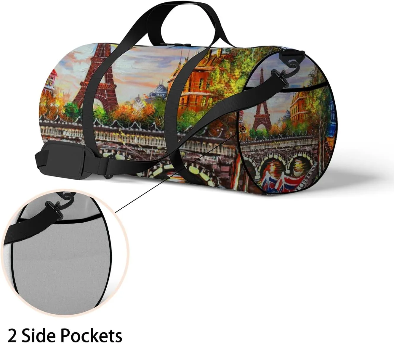 Orange Beautiful Eiffel Tower City View Sports Bag Tote Bag Waterproof Gym Bag with Shoulder Strap Zipper 2 Side Pockets for Men and Women, Travel and Storage Shoulder Bag.
