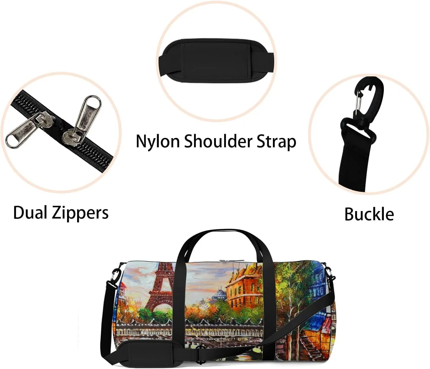 Orange Beautiful Eiffel Tower City View Sports Bag Tote Bag Waterproof Gym Bag with Shoulder Strap Zipper 2 Side Pockets for Men and Women, Travel and Storage Shoulder Bag.