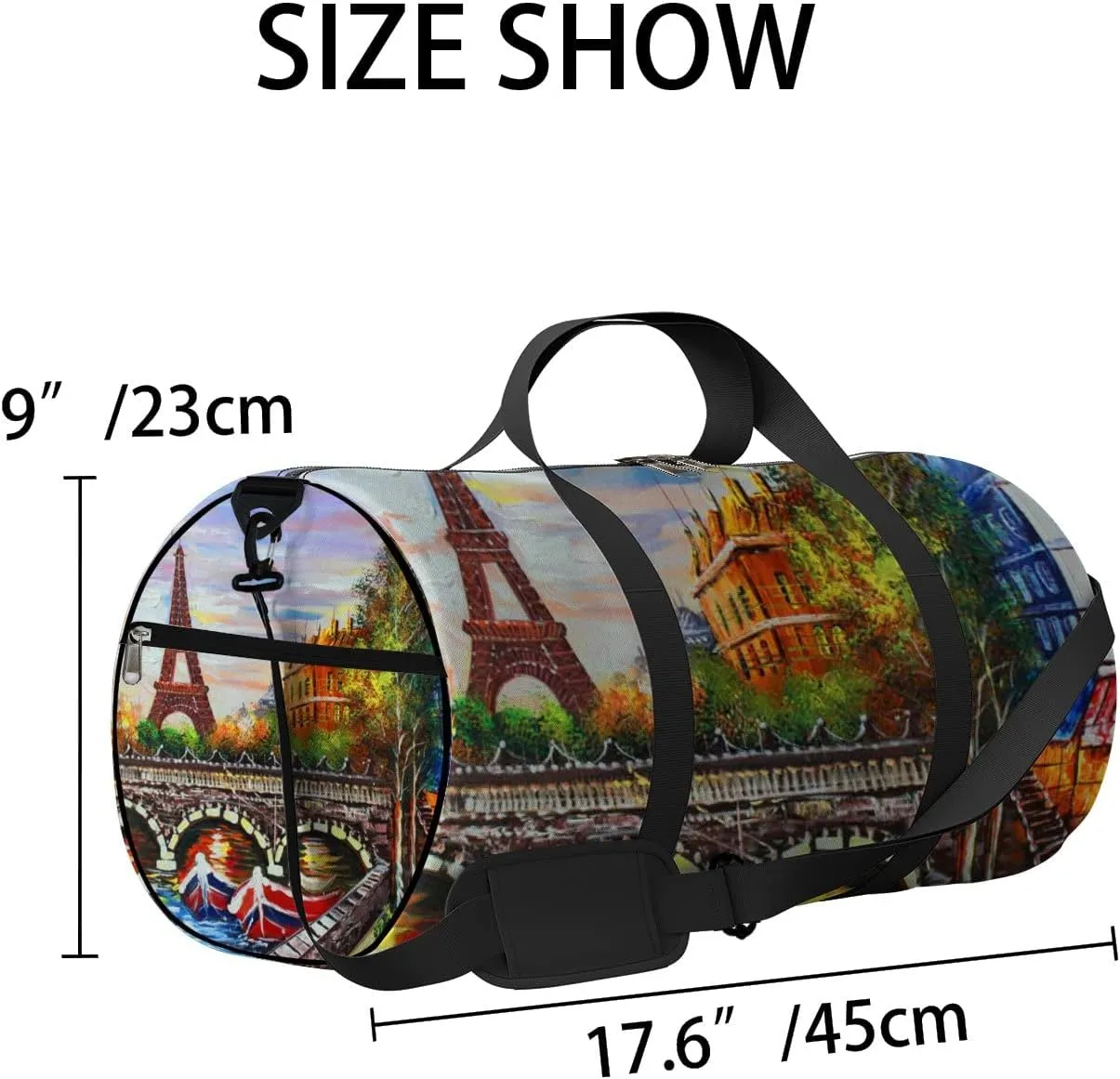 Orange Beautiful Eiffel Tower City View Sports Bag Tote Bag Waterproof Gym Bag with Shoulder Strap Zipper 2 Side Pockets for Men and Women, Travel and Storage Shoulder Bag.