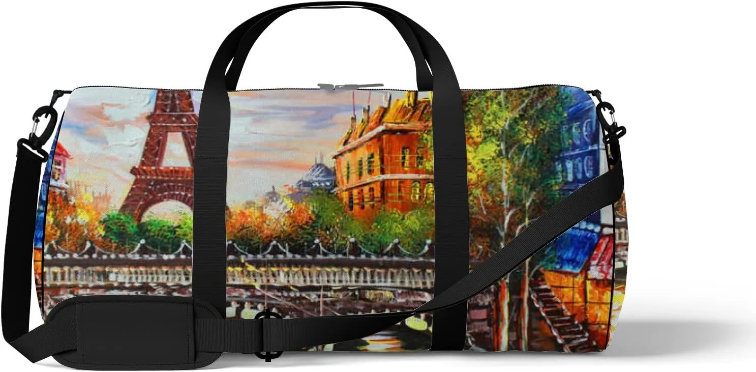 Orange Beautiful Eiffel Tower City View Sports Bag Tote Bag Waterproof Gym Bag with Shoulder Strap Zipper 2 Side Pockets for Men and Women, Travel and Storage Shoulder Bag.