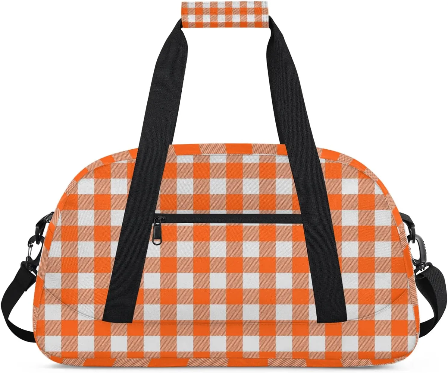 Orange Buffalo Plaid 18 inch Small Gym Bag for Women and Men, Lightweight Carry On Weekender Bag Mini Duffel Bag for Travel Sports Workout