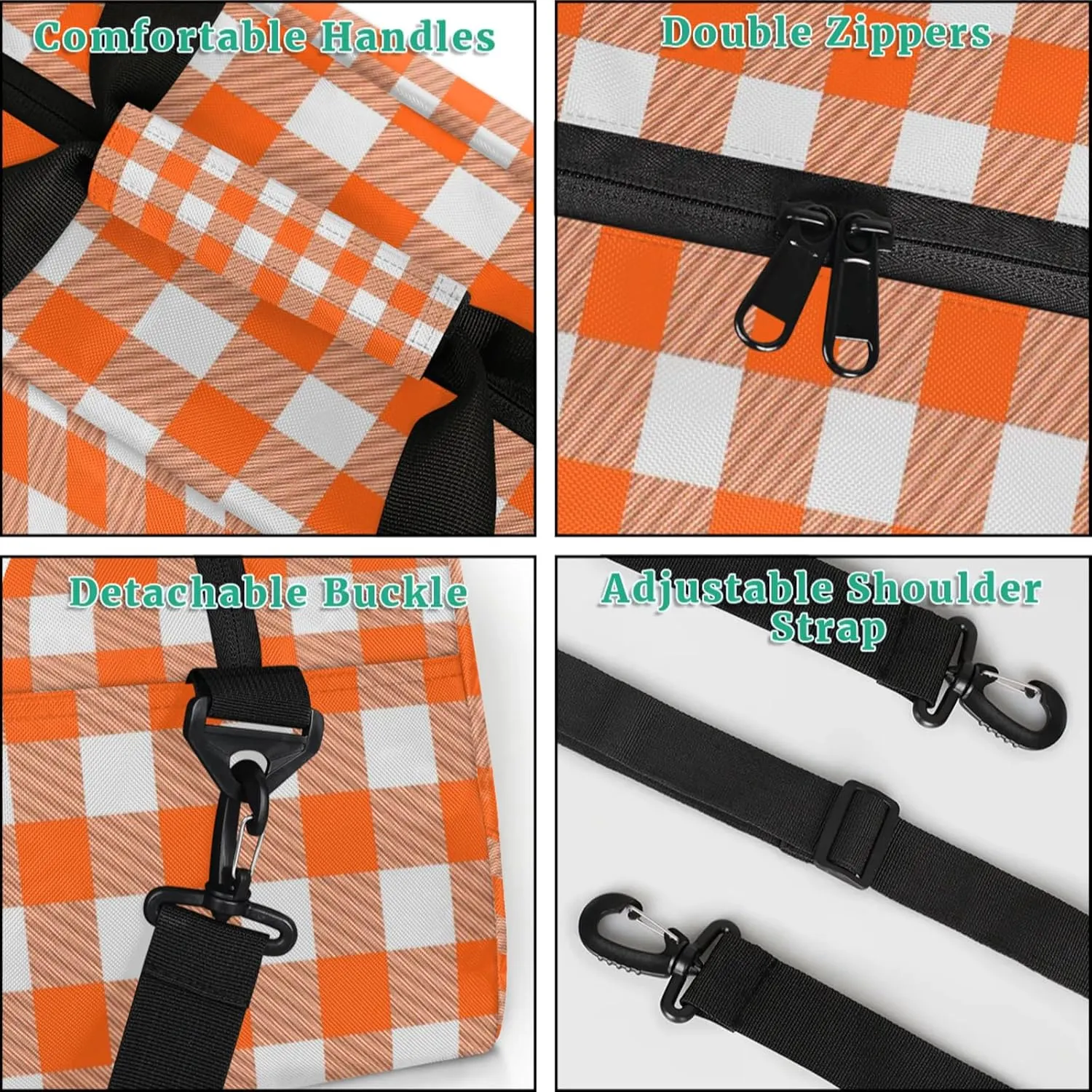Orange Buffalo Plaid 18 inch Small Gym Bag for Women and Men, Lightweight Carry On Weekender Bag Mini Duffel Bag for Travel Sports Workout