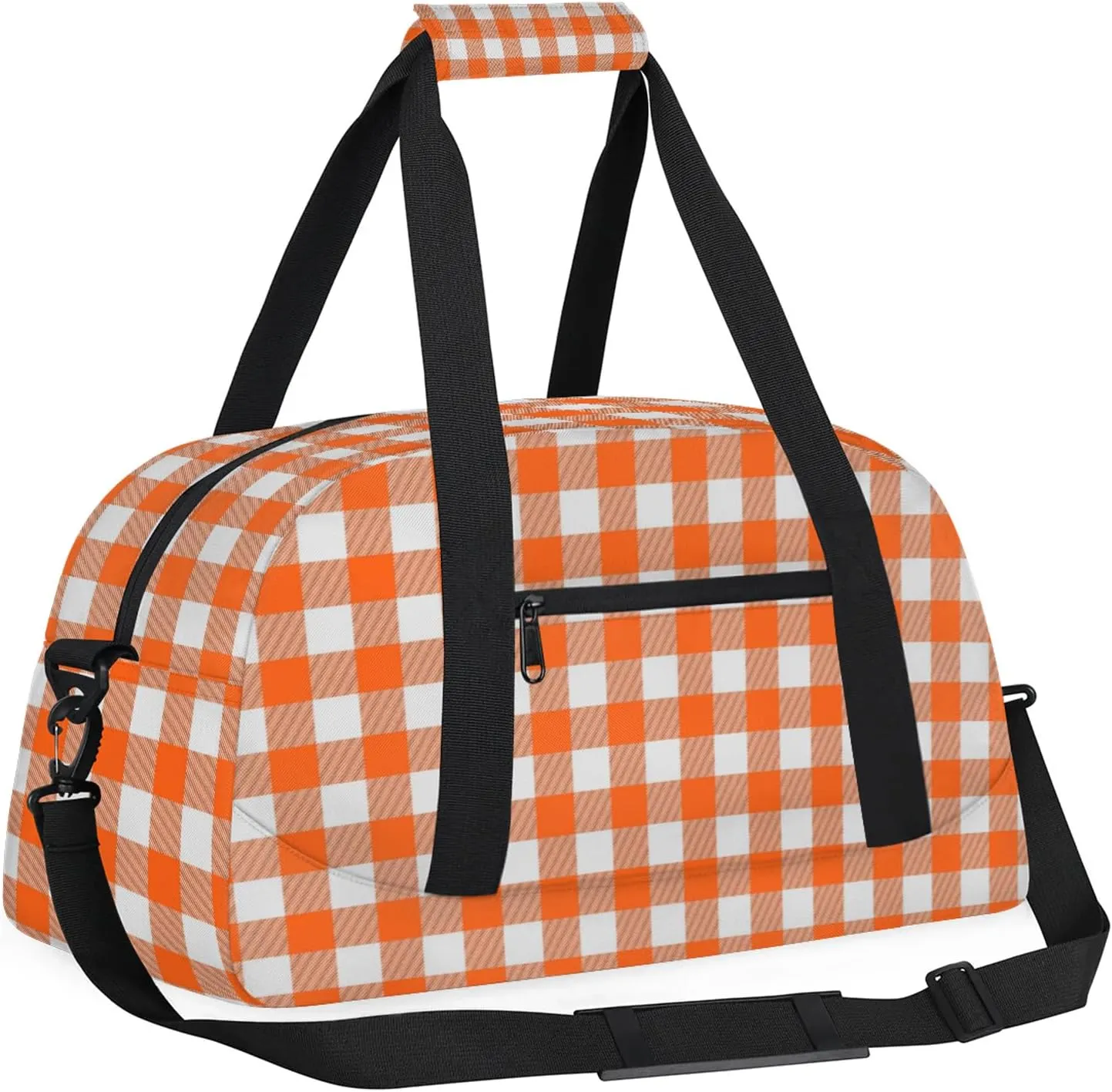 Orange Buffalo Plaid 18 inch Small Gym Bag for Women and Men, Lightweight Carry On Weekender Bag Mini Duffel Bag for Travel Sports Workout