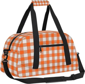 Orange Buffalo Plaid 18 inch Small Gym Bag for Women and Men, Lightweight Carry On Weekender Bag Mini Duffel Bag for Travel Sports Workout