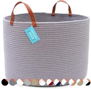OrganiHaus Gray Woven Laundry Basket 20x13, Blanket Holder for Living Room, Big Throw Blanket Basket Hamper, Extra Large Storage Basket for Shoes, Large Basket for Blankets, Bin for Towels