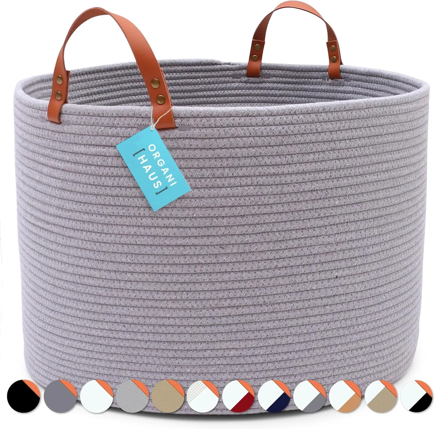 OrganiHaus Gray Woven Laundry Basket 20x13, Blanket Holder for Living Room, Big Throw Blanket Basket Hamper, Extra Large Storage Basket for Shoes, Large Basket for Blankets, Bin for Towels