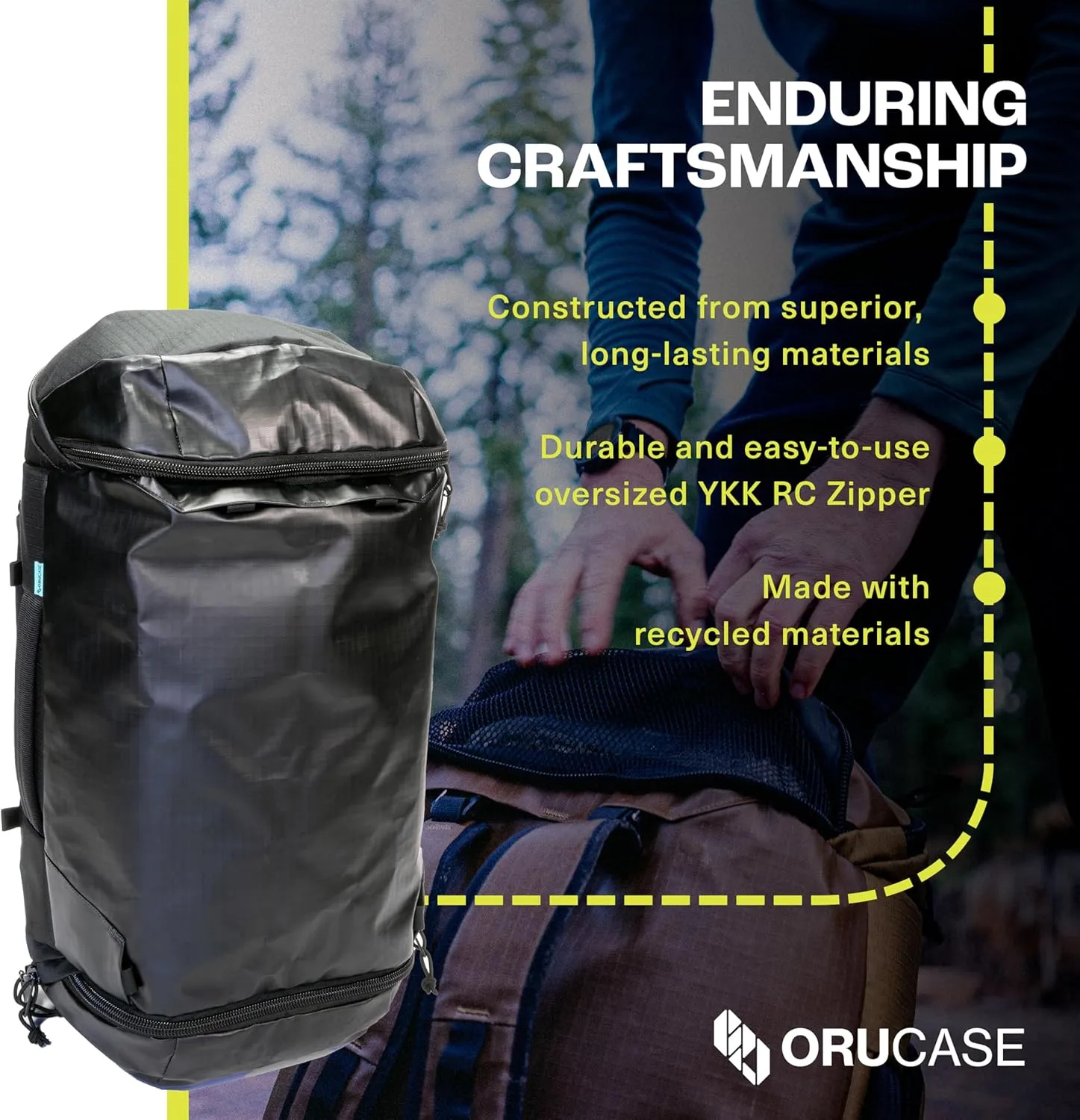 Orucase Janus Duffel Backpack for Cyclists - Gym Duffle Bag for Men & Women with Straps - Water Resistant Duffle Backpack for Travel - 40 L - Coyote
