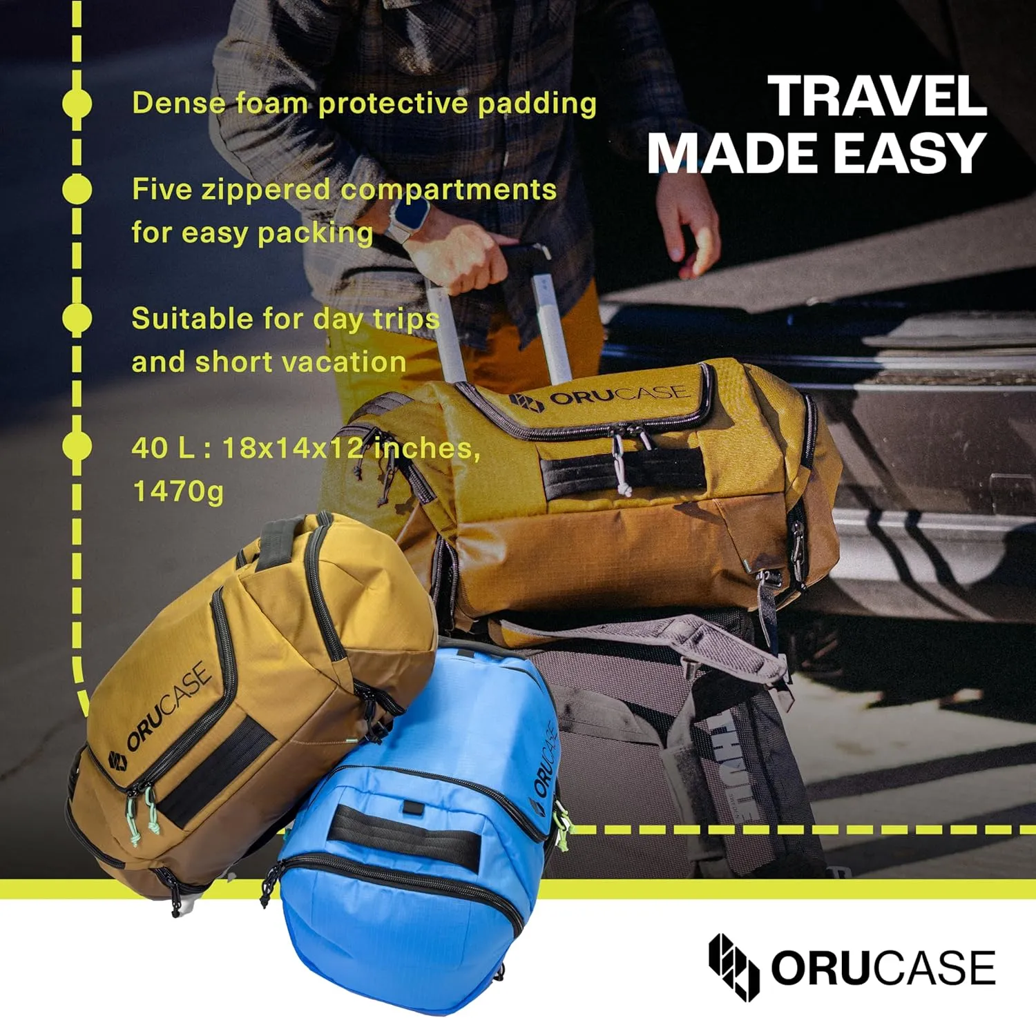 Orucase Janus Duffel Backpack for Cyclists - Gym Duffle Bag for Men & Women with Straps - Water Resistant Duffle Backpack for Travel - 40 L - Coyote