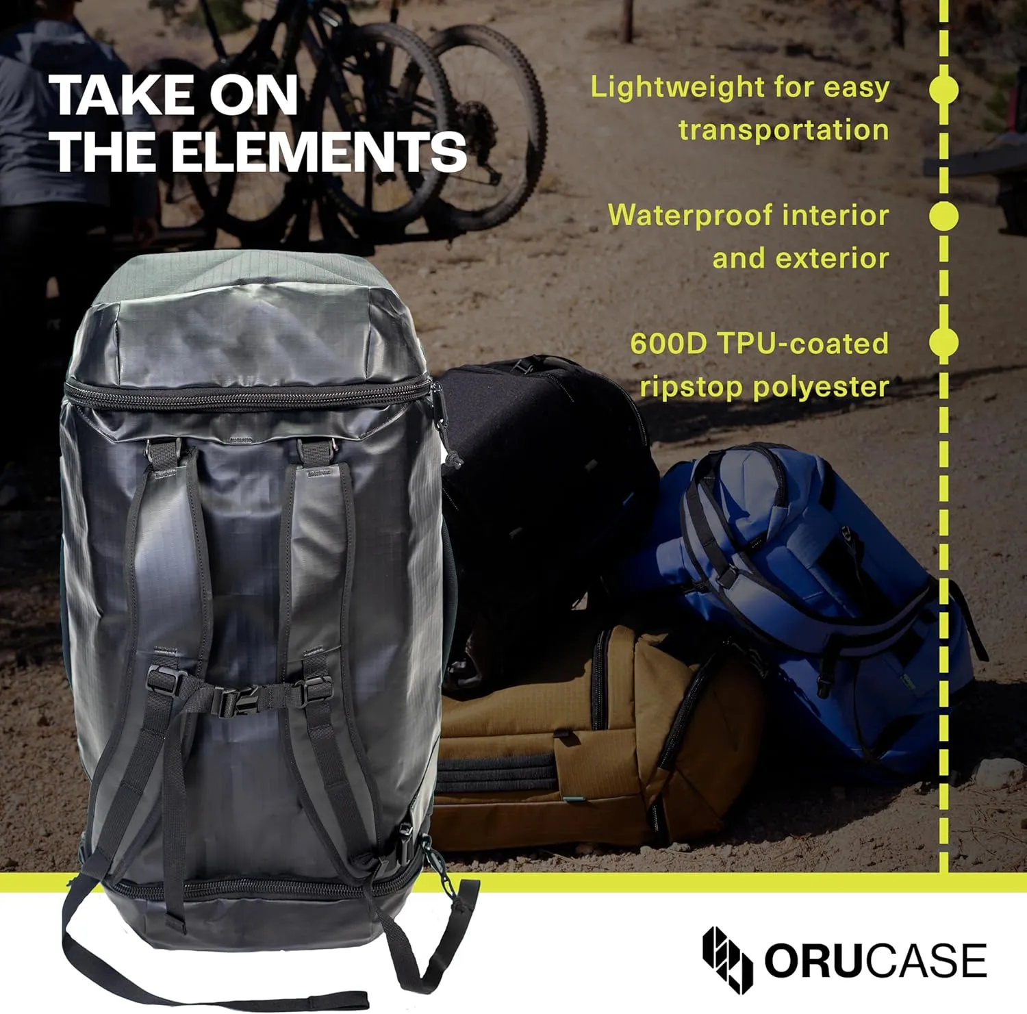 Orucase Janus Duffel Backpack for Cyclists - Gym Duffle Bag for Men & Women with Straps - Water Resistant Duffle Backpack for Travel - 40 L - Coyote