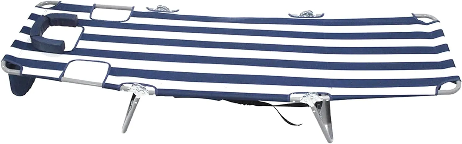 Ostrich Beach Lounge Chair, Folding & Reclining Outdoor Backpack Chaise Lounger, Navy/White Striped