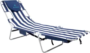 Ostrich Beach Lounge Chair, Folding & Reclining Outdoor Backpack Chaise Lounger, Navy/White Striped