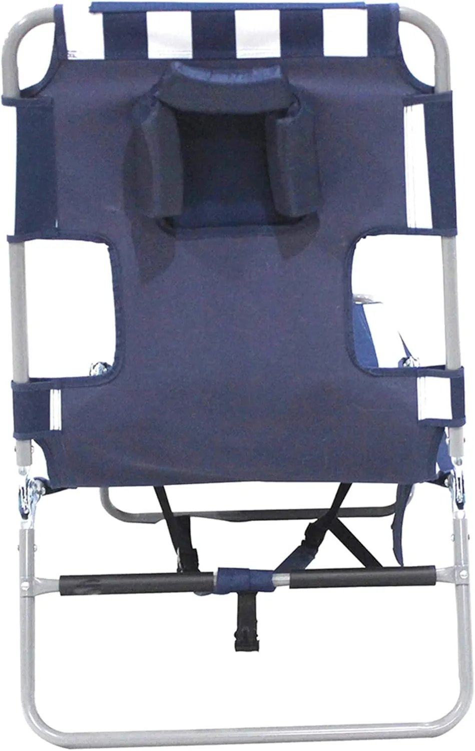 Ostrich Beach Lounge Chair, Folding & Reclining Outdoor Backpack Chaise Lounger, Navy/White Striped