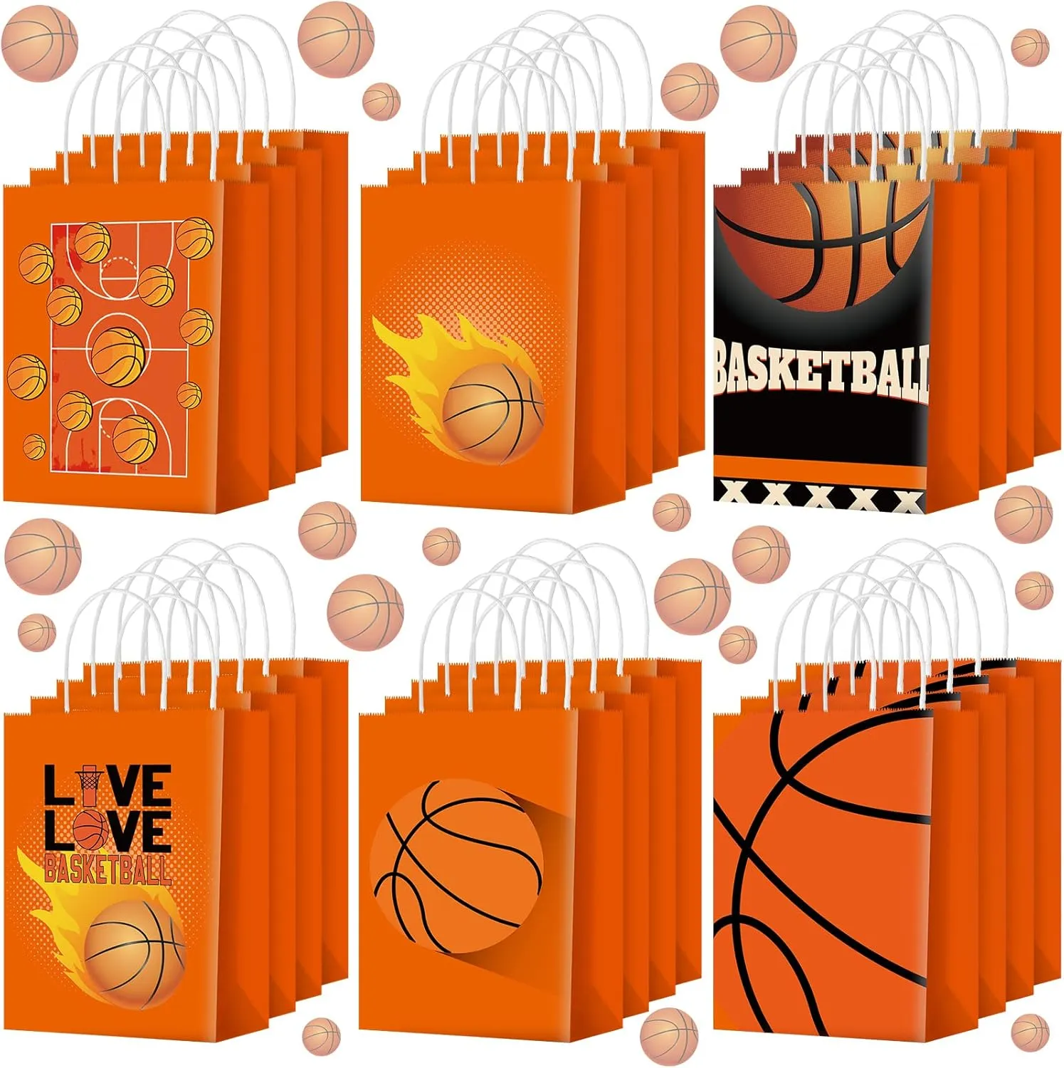 Outus 24 Pcs Basketball Gift Bags Basketball Party Favor Bags Basketball Goody Treat Candy Paper Bags with Handles Basketball Party Decorations for Kids Sports Themed Birthday Party Supplies