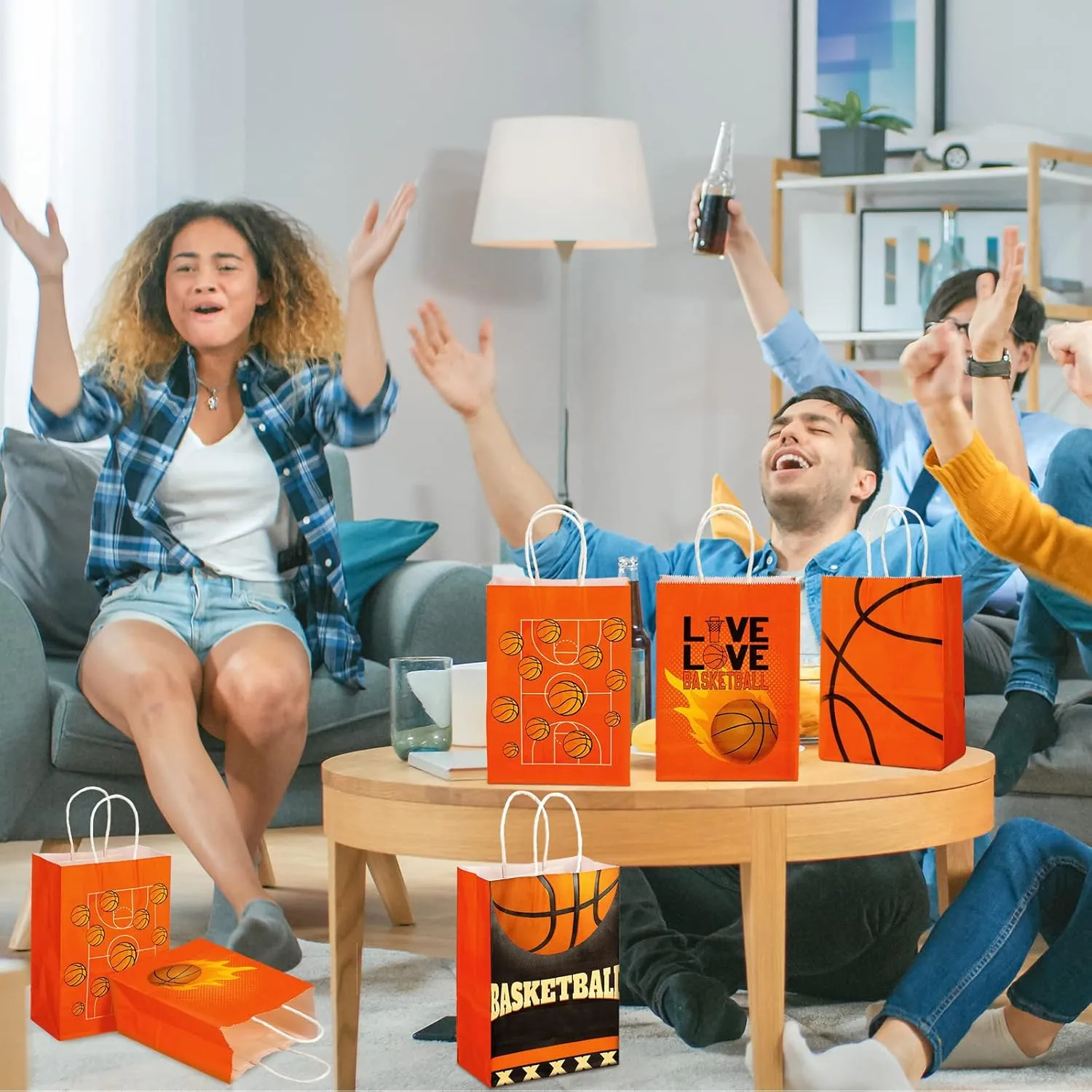 Outus 24 Pcs Basketball Gift Bags Basketball Party Favor Bags Basketball Goody Treat Candy Paper Bags with Handles Basketball Party Decorations for Kids Sports Themed Birthday Party Supplies