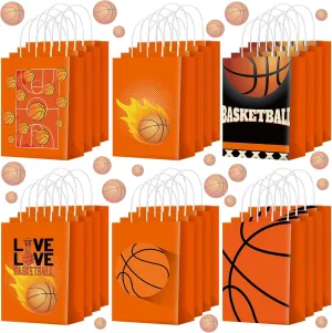 Outus 24 Pcs Basketball Gift Bags Basketball Party Favor Bags Basketball Goody Treat Candy Paper Bags with Handles Basketball Party Decorations for Kids Sports Themed Birthday Party Supplies