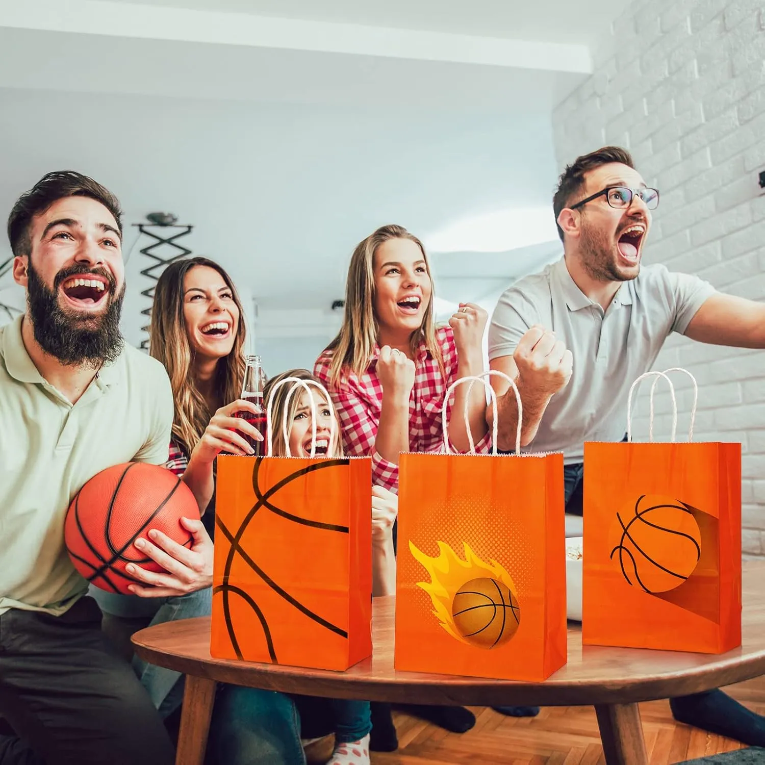 Outus 24 Pcs Basketball Gift Bags Basketball Party Favor Bags Basketball Goody Treat Candy Paper Bags with Handles Basketball Party Decorations for Kids Sports Themed Birthday Party Supplies
