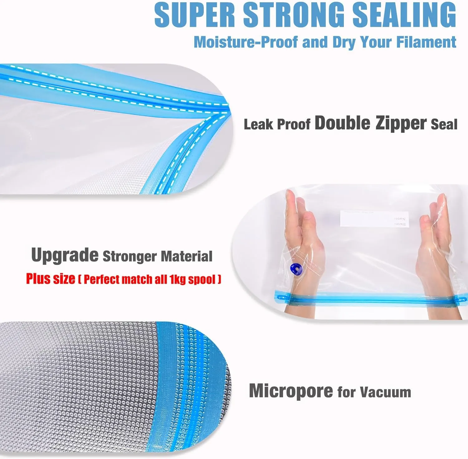 OVV3D Filament Storage Bags 30pcs, PLUS SIZE 32X34cm 3D Printer Filament Storage Bags Vacuum Sealed Kit with 30 Desiccants, Auto Pump,Perfect for 3D Filament Storage or Using After Filament Dryer Box