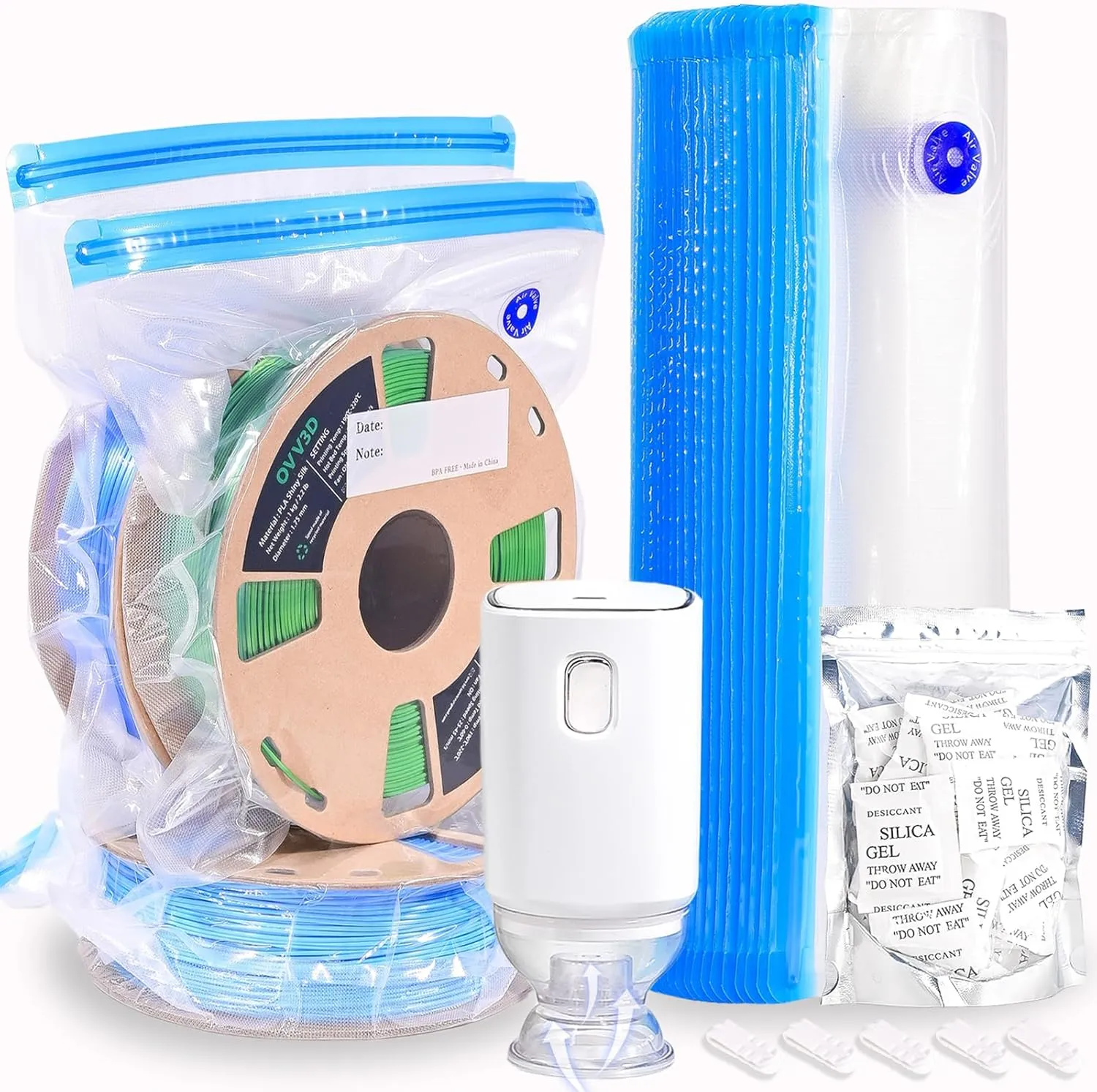 OVV3D Filament Storage Bags 30pcs, PLUS SIZE 32X34cm 3D Printer Filament Storage Bags Vacuum Sealed Kit with 30 Desiccants, Auto Pump,Perfect for 3D Filament Storage or Using After Filament Dryer Box