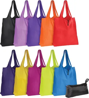 Oxford Recycled Reusable Grocery Bags, 10 Pack, 100% Recycled Material, Machine Washable, Large 16" x 17" Usable Bag Space, Assorted Colors (30003)