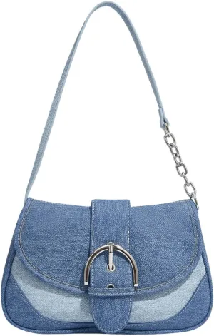 OYOANGLE Women's Y2K Color Block Hobo Shoulder Bags Top Handle Small Clutch Totes Denim Canvas Shoulder Crossbody Bags