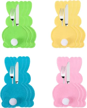 Pack of 12 Cutlery Holders Easter Felt, Table Decoration Easter Cutlery Bag, Easter Bunny Felt Cutlery Bag Tableware Cutlery Holder Knife Forks Spoon Holder Easter Party Table Decoration (Pink,
