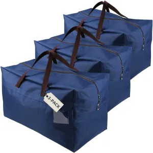 Pack of 3 100L Large Size Clothing Bedding Storage Bags with Carry Handles, Duffle Bag for Travel Big Carry Bag for RV Travel, House Moving Bags, Blue