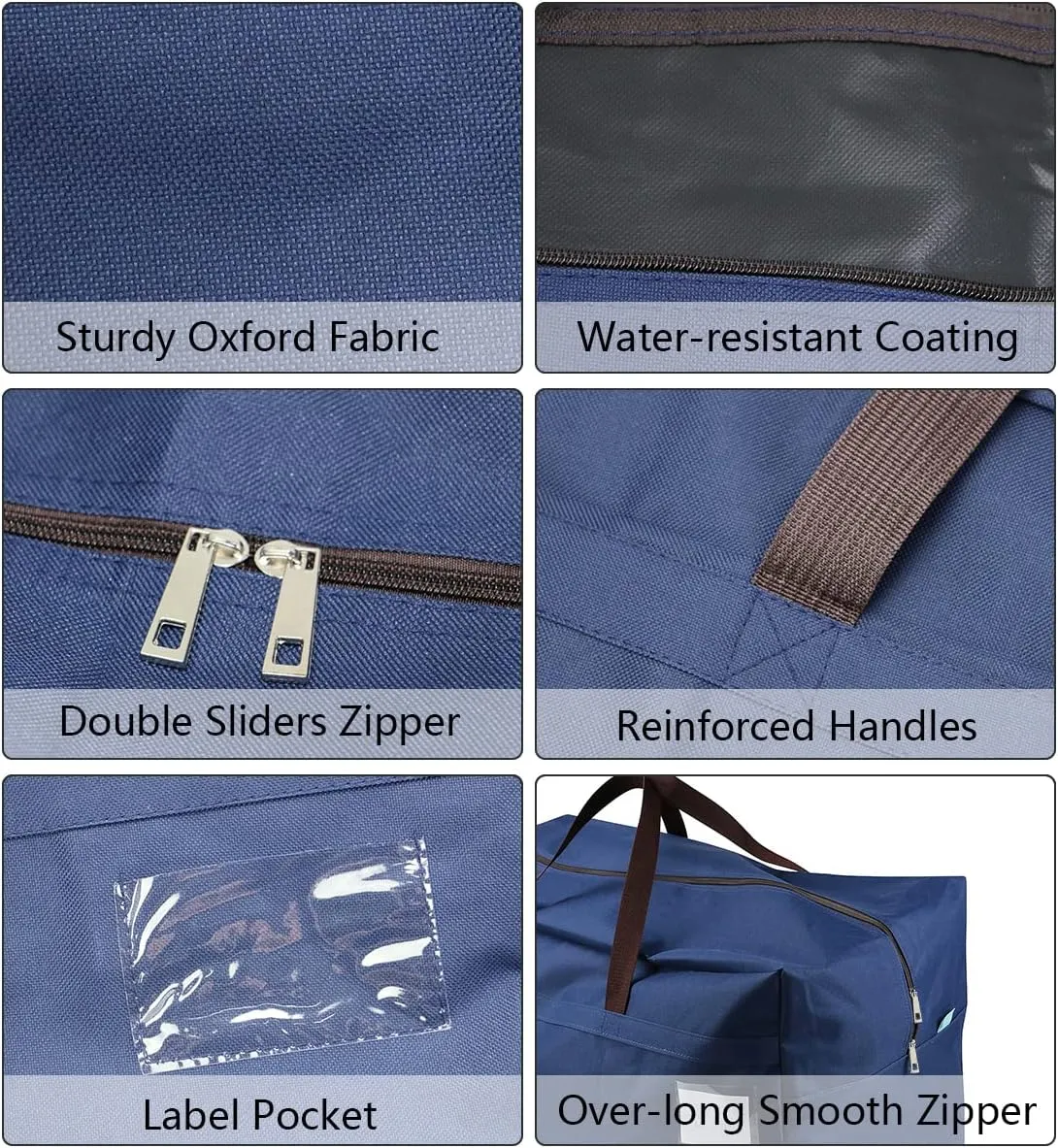 Pack of 3 100L Large Size Clothing Bedding Storage Bags with Carry Handles, Duffle Bag for Travel Big Carry Bag for RV Travel, House Moving Bags, Blue