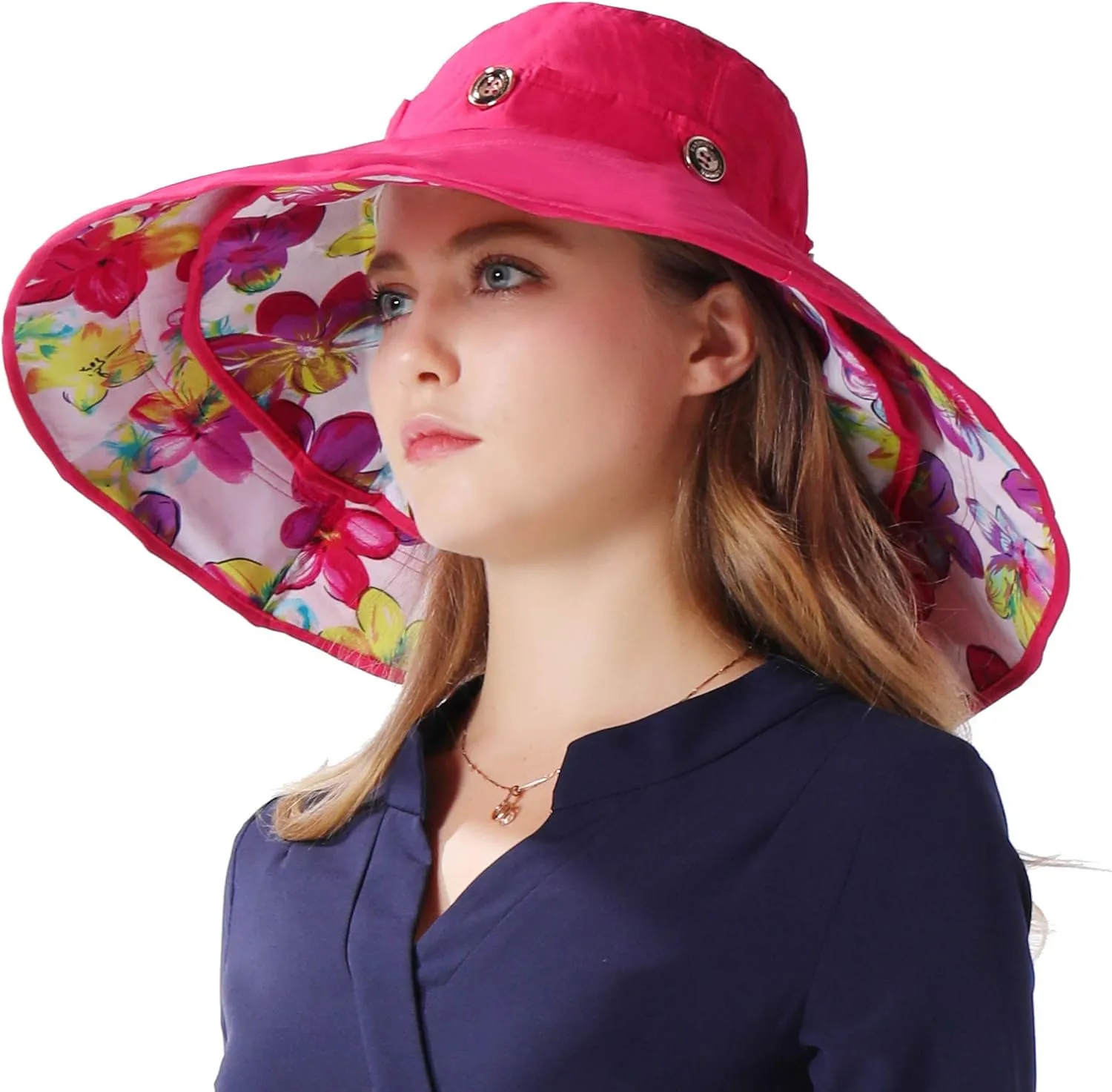 Packable Extra Large Brim Floppy Sun Hat Reversible UPF 50  Beach Sun Bucket Hat