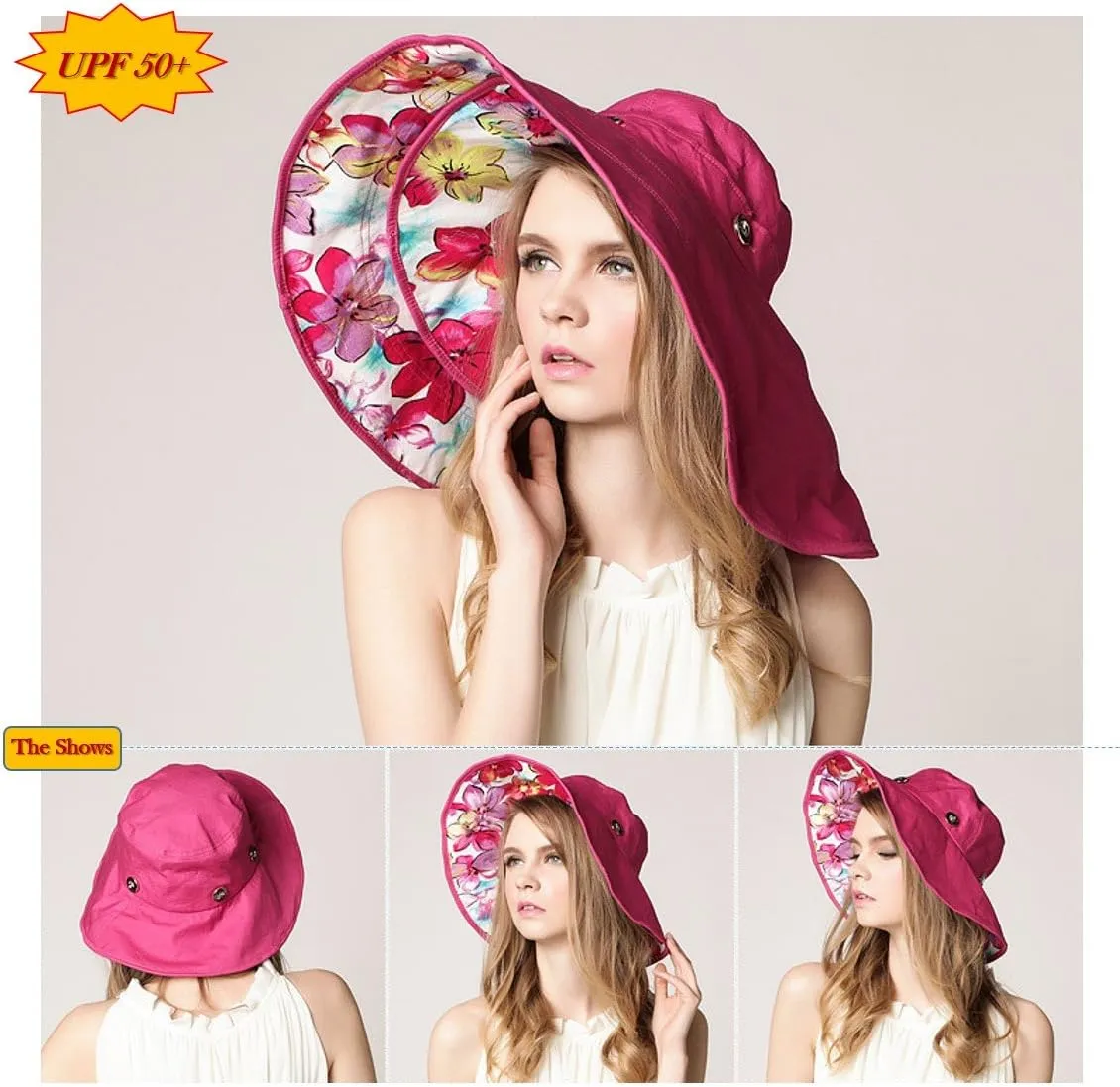Packable Extra Large Brim Floppy Sun Hat Reversible UPF 50  Beach Sun Bucket Hat