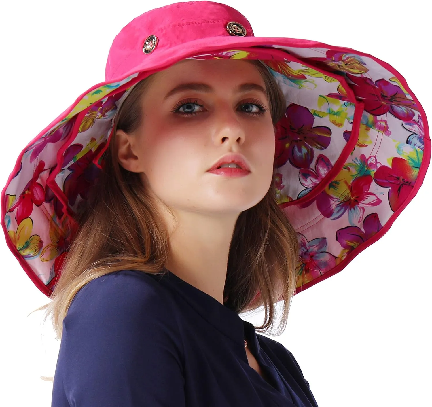 Packable Extra Large Brim Floppy Sun Hat Reversible UPF 50  Beach Sun Bucket Hat