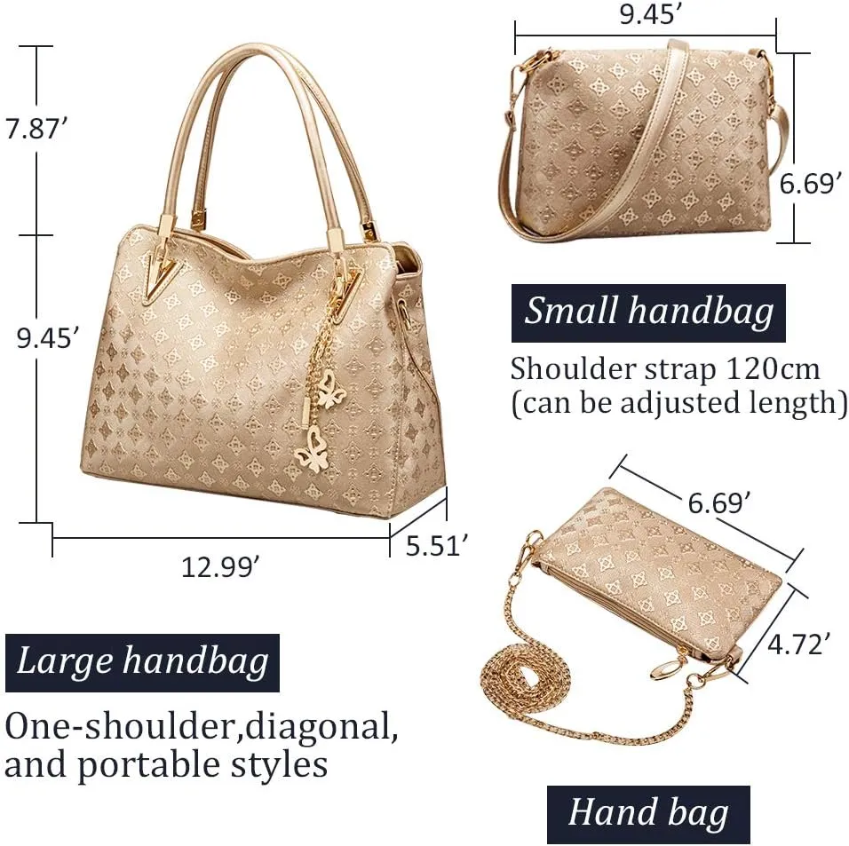 Pahajim Women Fashion Handbags set 4pcs PU Leather shoulder Bags Tote Bags Wallets Butterfly Chain Accessories