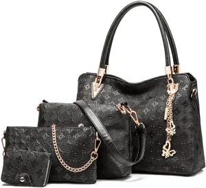 Pahajim Women Fashion Handbags set 4pcs PU Leather shoulder Bags Tote Bags Wallets Butterfly Chain Accessories