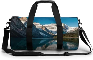 Panorama of The Lake Louise Mountains Gym Bag for Men Women Water Resistant Duffle Bag Travel Lightweight Bag for Travel Sports