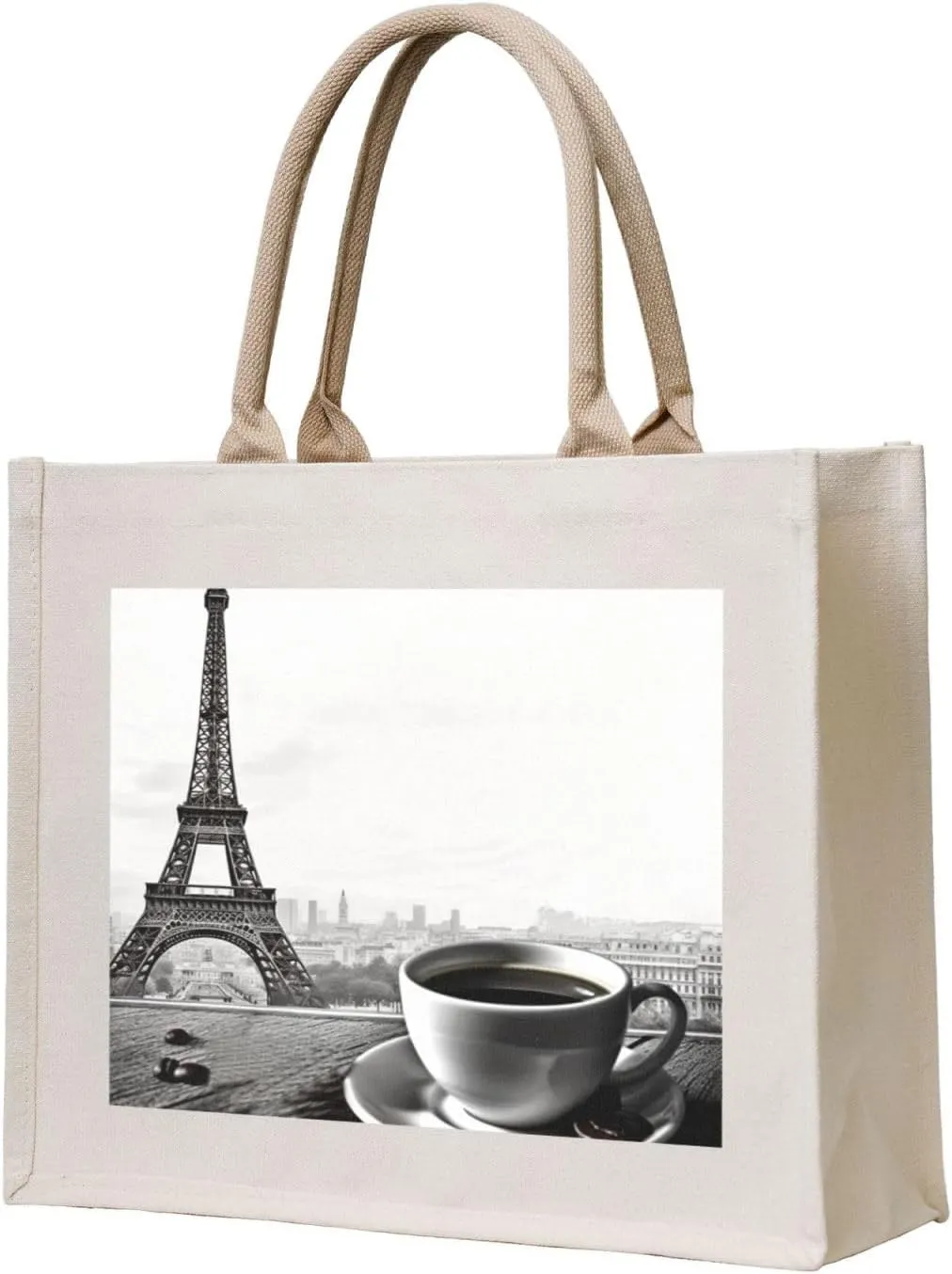Parisian Coffee Eiffel Tower printed Canvas Carrying Tote Bag Fashion Handbag Shoulder Shopping Bag