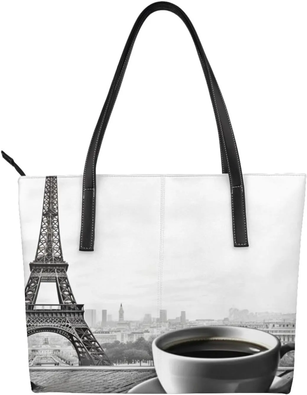 Parisian Coffee Eiffel Tower printed Handbag Reusable Shoulder Bags Fashionable Shopping Bags Tote Handbags