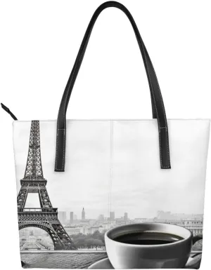 Parisian Coffee Eiffel Tower printed Handbag Reusable Shoulder Bags Fashionable Shopping Bags Tote Handbags