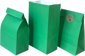 Party Favor Bag 50 pcs Food Safe Paper and Ink, 5.1 * 3.1 * 9.2 Inch, Vivid Colored Self-Stand Buffet Bags, Bottom Square Paper Treat Bag. with 60 pcs Stickers 1.5 inch. (Green Color)…