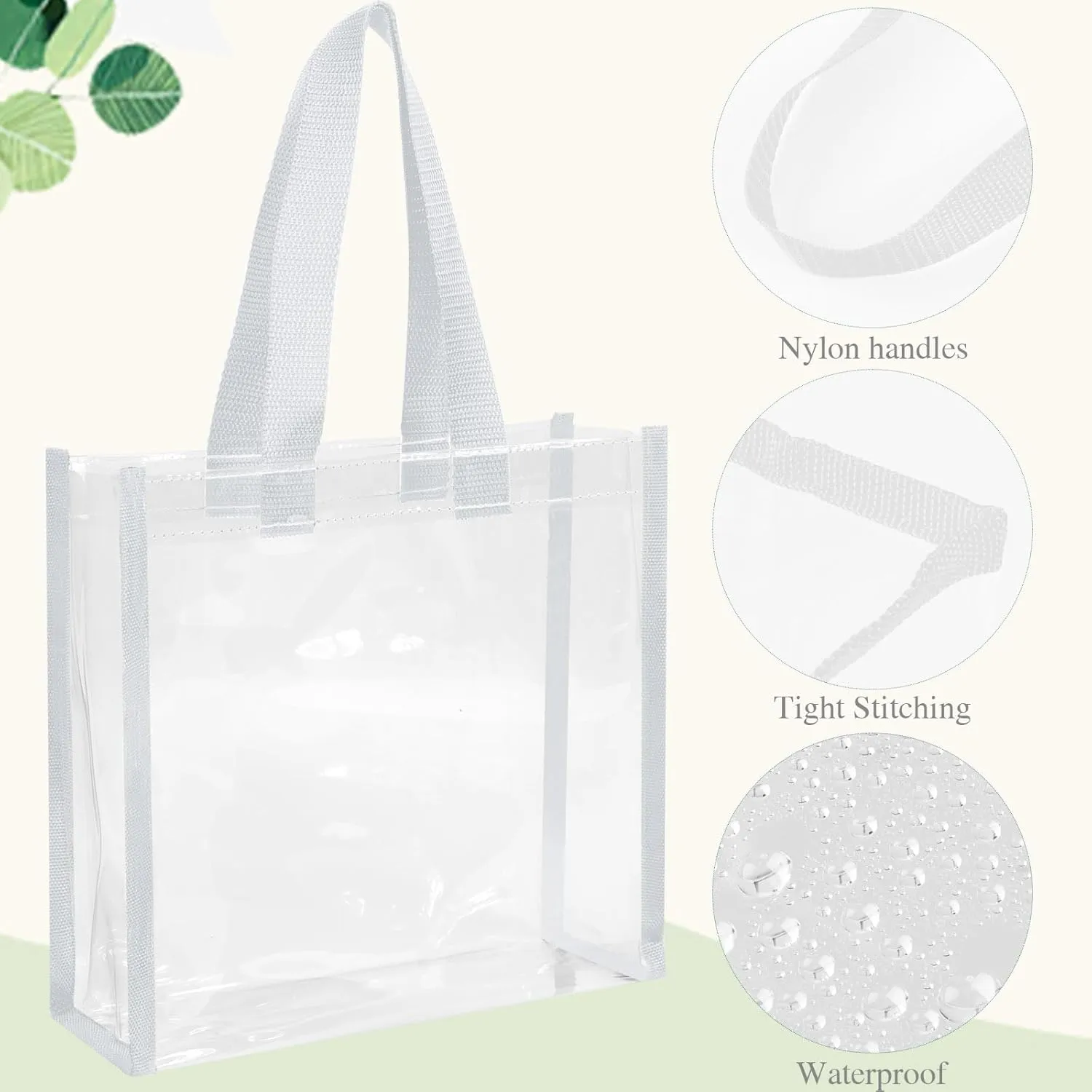 Paterr 20 Pack Plastic Clear Tote Bags 10 x 10 x 4 Inch Stadium Approved Gift Bag with Handles for Women Sports Work Travel