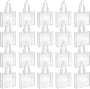 Paterr 20 Pack Plastic Clear Tote Bags 10 x 10 x 4 Inch Stadium Approved Gift Bag with Handles for Women Sports Work Travel