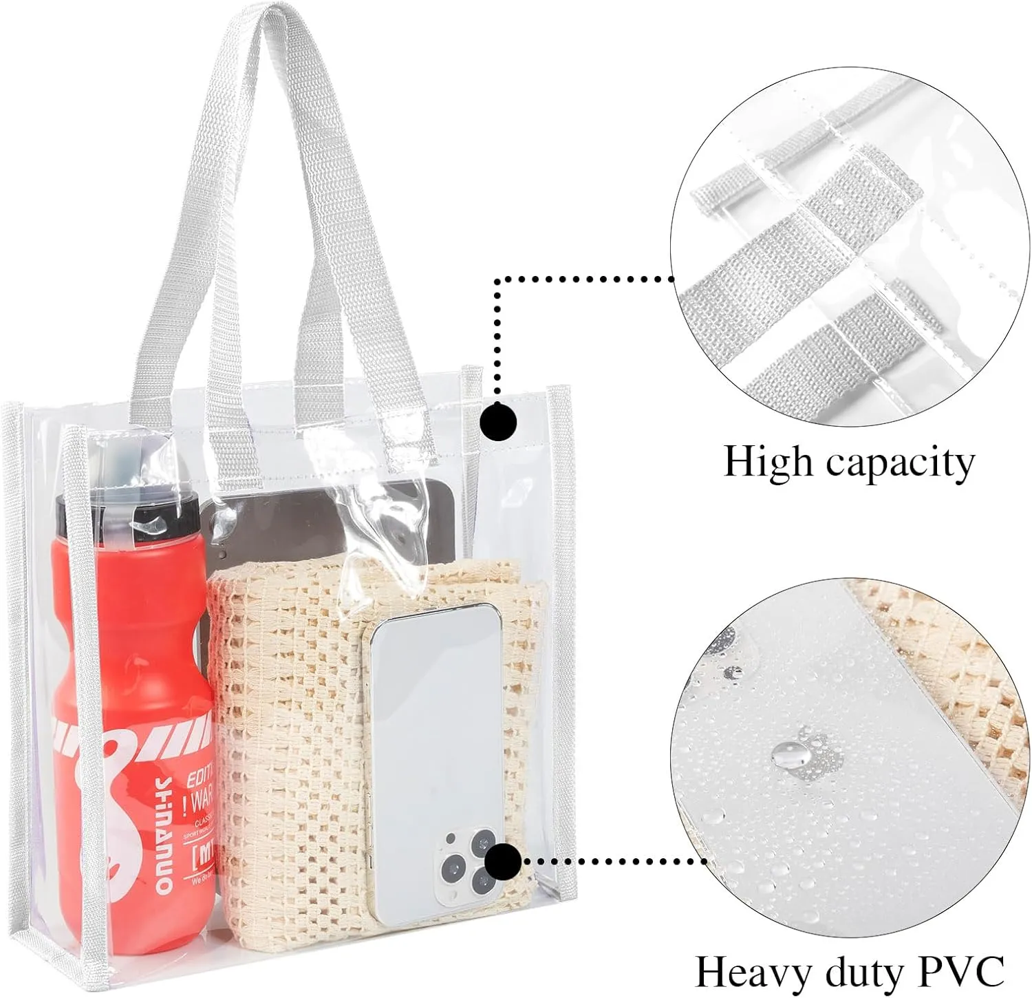 Paterr 20 Pack Plastic Clear Tote Bags 10 x 10 x 4 Inch Stadium Approved Gift Bag with Handles for Women Sports Work Travel