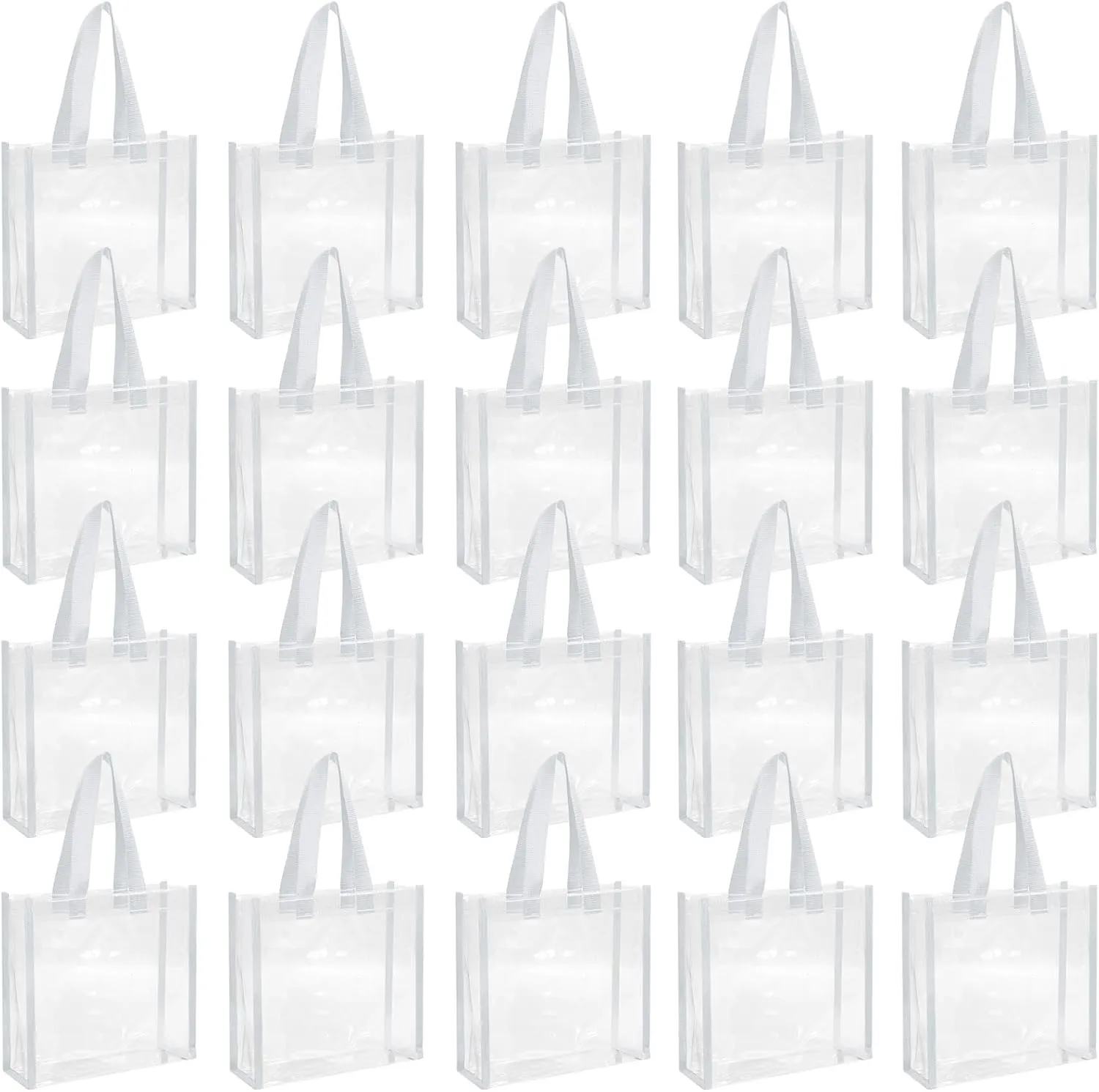 Paterr 20 Pack Plastic Clear Tote Bags 10 x 10 x 4 Inch Stadium Approved Gift Bag with Handles for Women Sports Work Travel