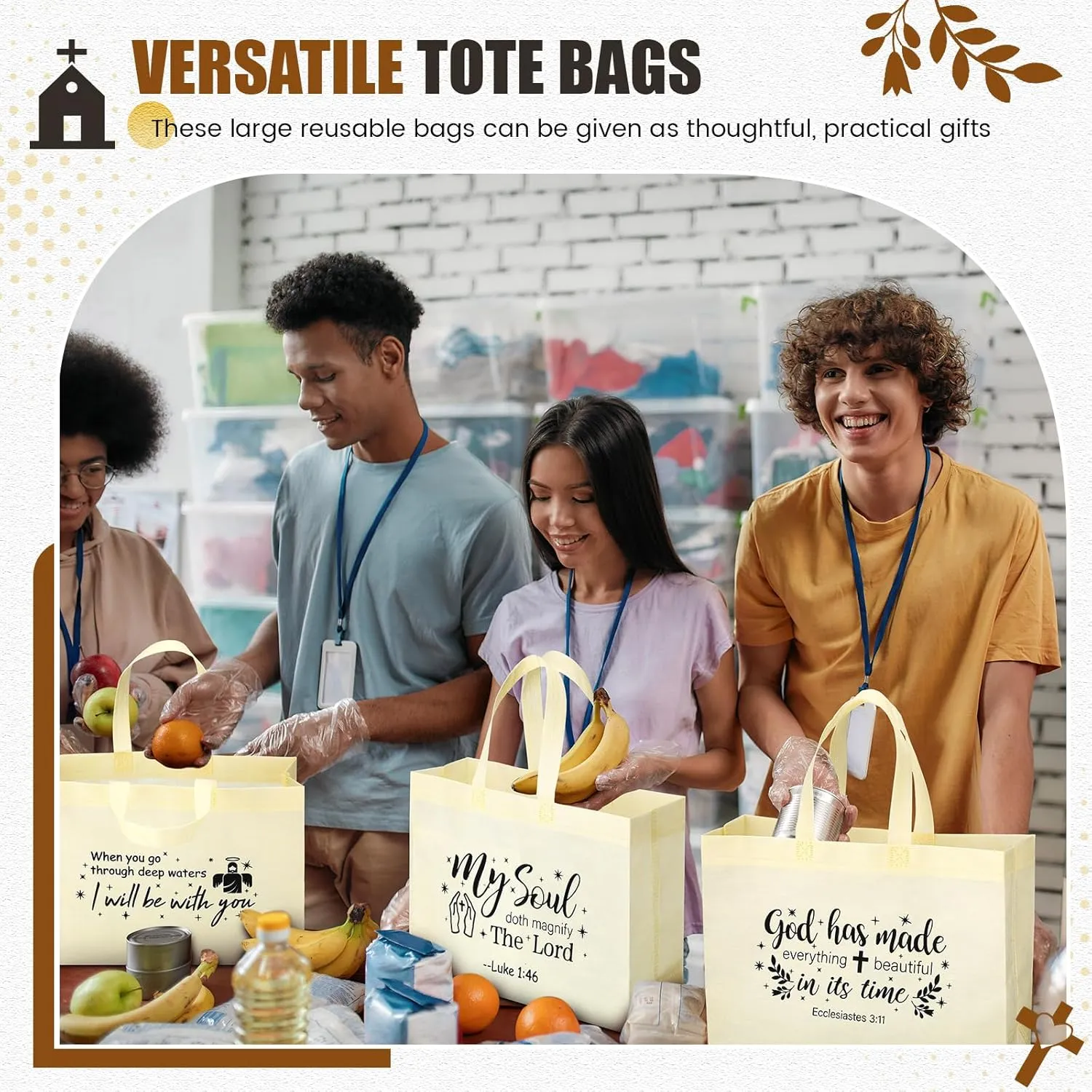 Paterr Religious Tote Bags Large Tote Christians Bible Non Woven Reusable Goodie Bags with Handles for Women Groceries Party