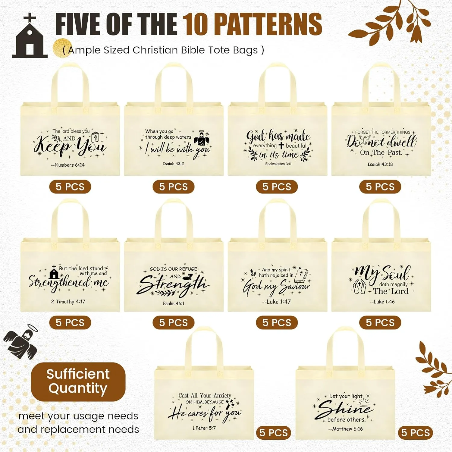 Paterr Religious Tote Bags Large Tote Christians Bible Non Woven Reusable Goodie Bags with Handles for Women Groceries Party