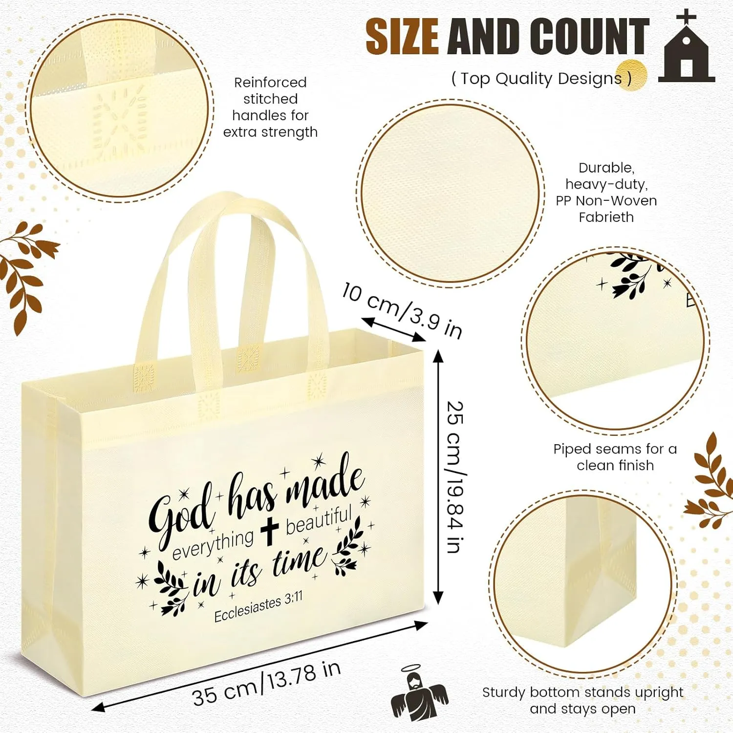 Paterr Religious Tote Bags Large Tote Christians Bible Non Woven Reusable Goodie Bags with Handles for Women Groceries Party