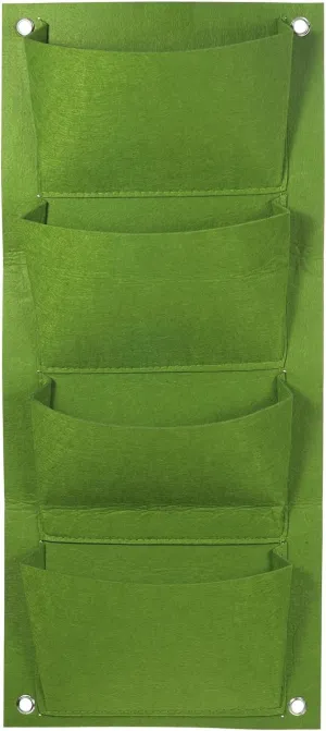 PATIKIL 4 Pockets Vertical Hanging Grow Bags, Wall Hanging Planter Bags Wall-Mounted Felt Fabric Planting Grow Bags for Garden Home Decoration, Green